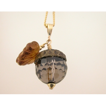 Smoky Quartz Acorn Gold Necklace - smoky quartz gemstone brown topaz czech glass leaf handmade artisan gold fill fall autumn srajd cserpentDesigns Smoky Quartz Acorn Gold Necklace - smoky quartz gemstone brown topaz czech glass leaf handmade artisan gold fill fall autumn srajd cserpentDesigns