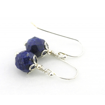 Lapis and Petals Earrings - handmade blue lapis sterling silver faceted drops gemstone artisan short srajd cserpentDesigns