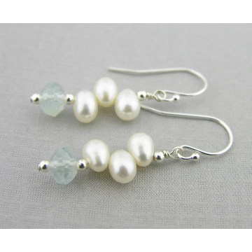 Pretty Pastels Earrings - Freshwater pearl aquamarine sterling silver stack earrings srajd