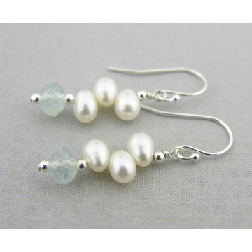 Pretty Blue Pastels Earrings - Freshwater pearl aquamarine sterling silver stack earrings srajd Pretty Blue Pastels Earrings - Freshwater pearl aquamarine sterling silver stack earrings srajd