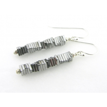Silver Pyrite Column Earrings - handmade artisan pyrite gemstone sterling silver srajd cserpentDesigns