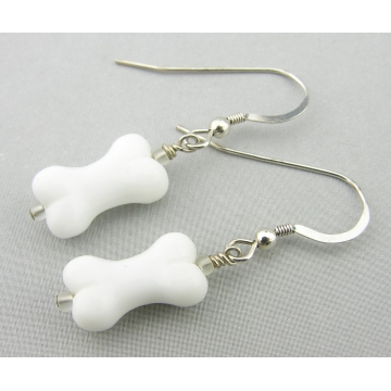 White Bone Earrings - white glass bone dangle drop sterling silver handmade artisan srajd cserpentDesigns White Bone Earrings - white glass bone dangle drop sterling silver handmade artisan srajd cserpentDesigns