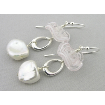 Tutus And Pearls Earrings - white freshwater pearl lampwork dangle drop sterling silver ruffle baroque handmade artisan srajd cserpentDesigns Tutus And Pearls Earrings - white freshwater pearl lampwork dangle drop sterling silver ruffle baroque handmade artisan srajd cserpentDesigns