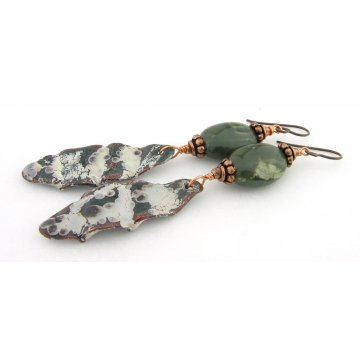 Lichen and Jasper Earrings - handmade artisan copper enamel organic green jasper gemstone srajd cserpentDesigns