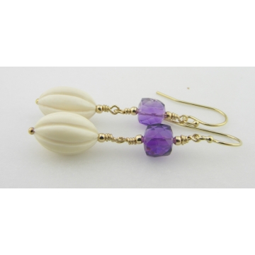 Now That's A Mammoth Earrings - handmade gold filled purple AAA amethyst gemstone prehistoric woolly mammoth ivory fossil melon cube srajd cserpentDesigns february birthstone