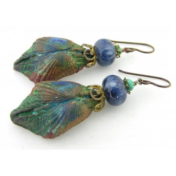 Alluring Seashells Earrings - artisan lampwork polymer shell blue green brass srajd cserpentDesigns