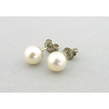 White Pearl Posts Earrings - white freshwater pearl post sterling silver handmade artisan srajd cserpentDesigns