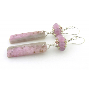 Pink Jewels Earrings - handmade, artisan lampwork, sterling silver pink gray tourmaline in quartz gemstone srajd cserpentDesigns