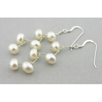 White Pearl Stairs - Freshwater pearl ZigZag Mod Sterling Handmade Artisan Earrings -  stairway kinetic srajd cserpentDesigns