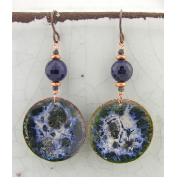 Blue Agate Enamels Earrings - handmade artisan copper blue green sodalite sterling