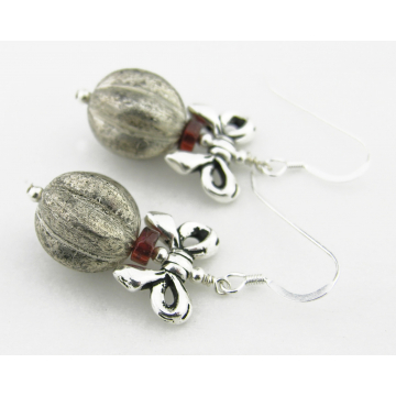 Ornaments and Garnets Earrings - white red silver glass sterling silver Christmas handmade artisan srajd cserpentDesigns