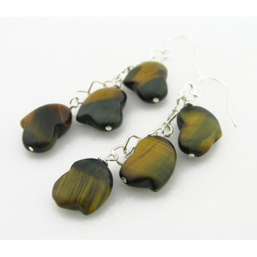 Tiger Hearts Earrings - handmade brown blue tiger eye sterling silver hearts matte gemstone artisan srajd Tiger Hearts Earrings - handmade brown blue tiger eye sterling silver hearts matte gemstone artisan srajd