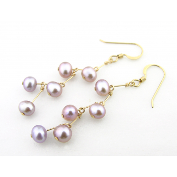 Lavendar Pearl Stairs Earrings - freshwater pearl zigzag mod gold fill purple handmade artisan stairway kinetic srajd