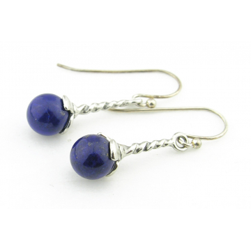 Lapis Swingers Earrings - handmade artisan lampwork dark blue lapis lazuli gemstone sterling silver dangle srajd cserpentDesigns