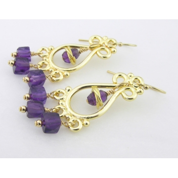 Purple and Gold Earrings - gold filled purple amethyst gemstone faceted cubes gold vermeil dangle chandelier srajd cserpentDesigns