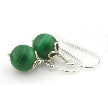 Malachite and Petals Earrings - handmade green malachite sterling silver drops gemstone artisan short srajd cserpentDesigns