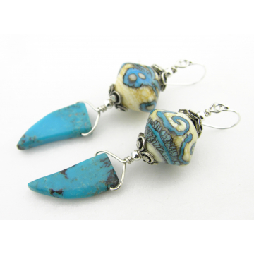 Turquoise Teeth Earrings - sleeping beauty turquoise lampwork handmade artisan srajd cserpentDesigns