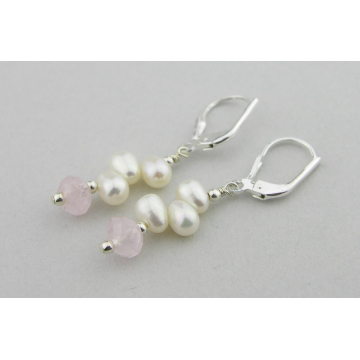 Pretty Pink Pastels Earrings - Freshwater pearl morganite sterling silver stack earrings srajd