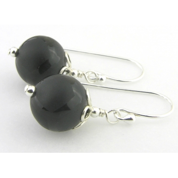 Black and Petals Earrings - handmade black onyx sterling silver etched drops matte gemstone artisan short srajd cserpentDesigns