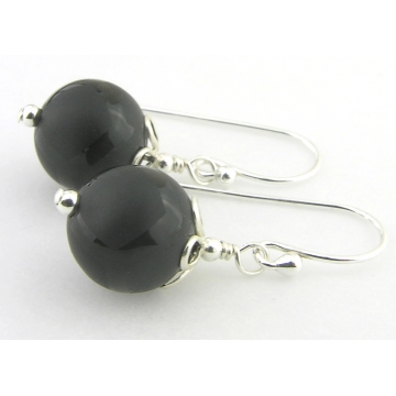 Black and Petals Earrings - handmade black onyx sterling silver etched drops matte gemstone artisan short srajd cserpentDesigns Black and Petals Earrings - handmade black onyx sterling silver etched drops matte gemstone artisan short srajd cserpentDesigns