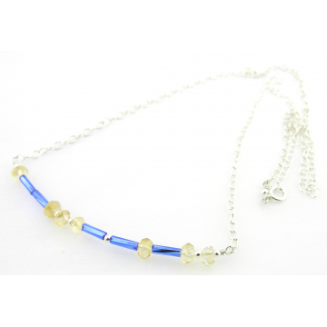 PEACE Morse Code Necklace - citrine blue glass handmade sterling silver artisan srajd cserpentDesigns