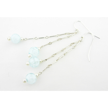Aqua Whispers Earrings - aqua white venetian glass freshwater pearls earrings sterling silver srajd
