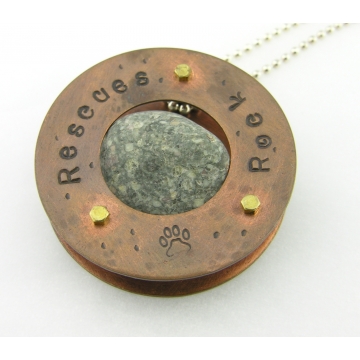 Rescues Rock Necklace - copper brass nut screw granite rivet artisan sterling silver animal dog cat paw srajd cserpentDesigns