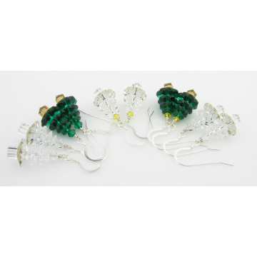 Crystal Christmas Tree Earrings - clear sparkle drop sterling silver handmade green Christmas artisan srajd cserpentDesigns