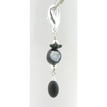 Black and White Stitch Marker - black jade venetian glass bead with flower silver handmade artisan srajd cserpentDesigns