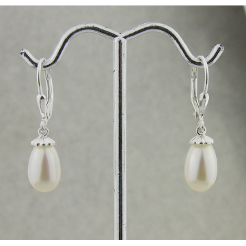 White Scallop Pearl Drops Earrings - white freshwater pearl dangle drop sterling silver handmade artisan srajd