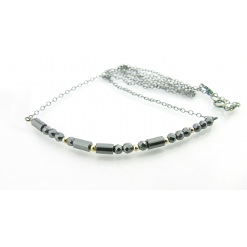 Badass Morse Code Necklace - black metallic hematite gemstone handmade sterling silver artisan srajd cserpentDesigns