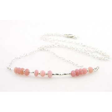 Breathe Morse Code Necklace - pink opal handmade sterling silver artisan srajd cserpentDesigns