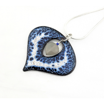 Electric Blue Necklace and Earrings Set - handmade artisan blue white enamel grey moonstone srajd cserpentDesigns