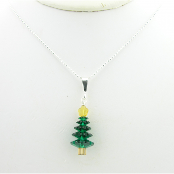 Crystal Christmas Tree Necklaces - green sparkle sterling silver handmade pendant Christmas artisan srajd cserpentDesigns