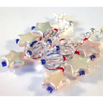 Red White Blue Sparkle Earrings - handmade artisan sterling silver dangle usa crystal star july4 srajd cserpentDesigns