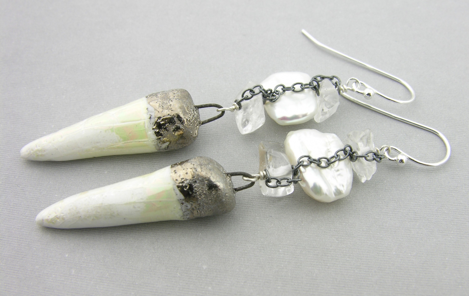 white spike earrings white with freshwater pearl crystal quartz ice