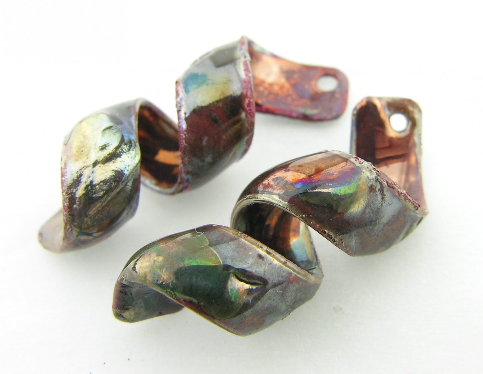 raku enamel copper spiral earrings jewelry handmade