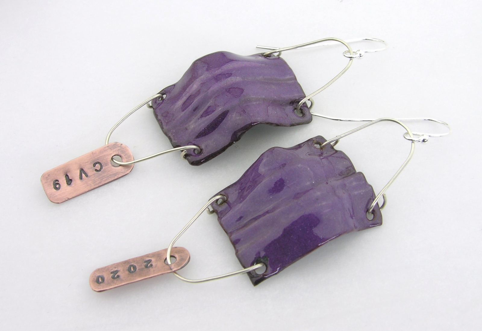 surgical mask earring covid19 corona virus coronavirus sterling silver enamel copper purple