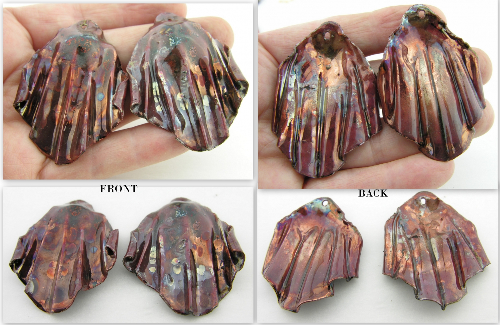 raku copper earrings hammered fold formed torch enamel