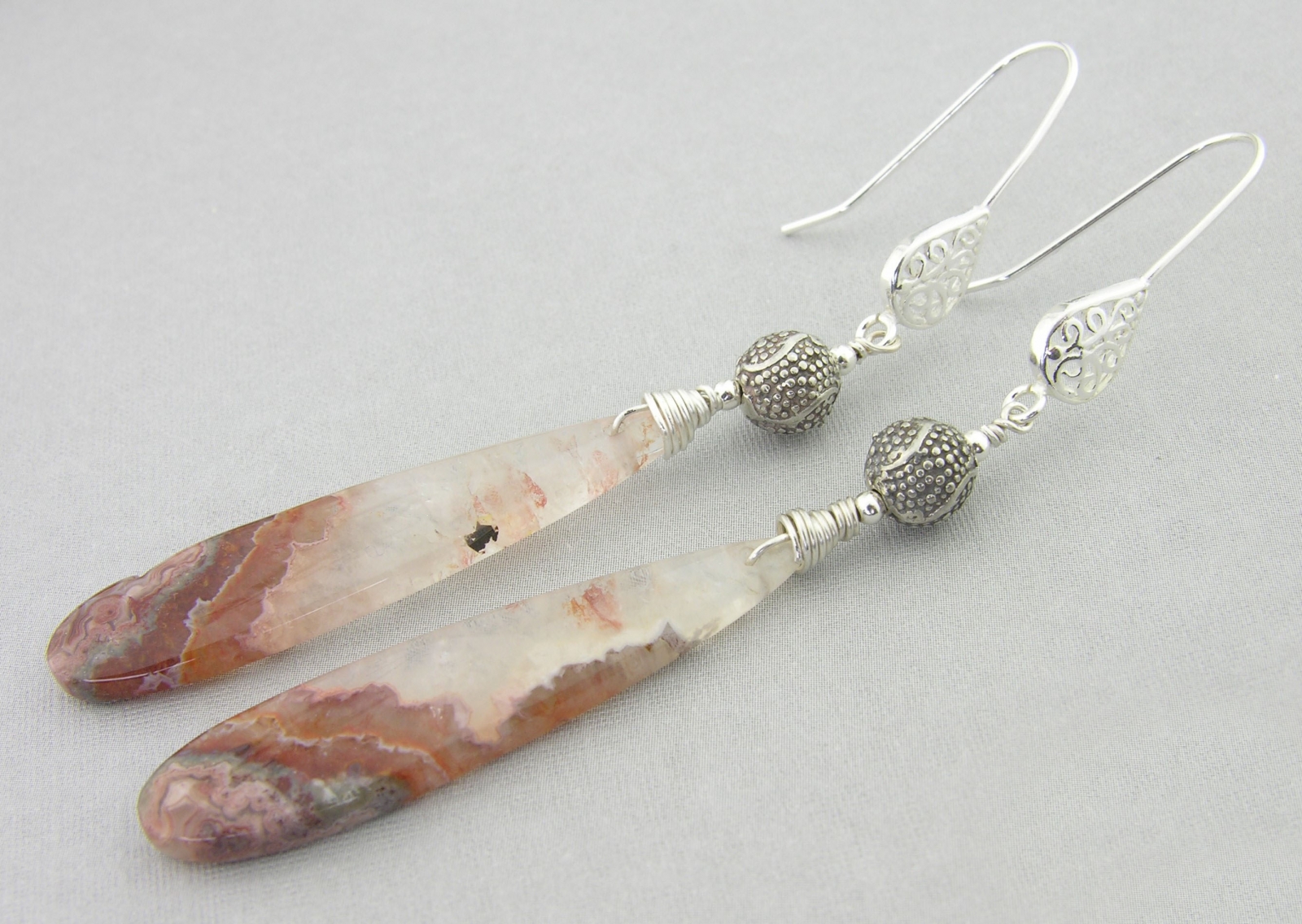 Old Rose Earrings - laguna lace agate and sterling silver