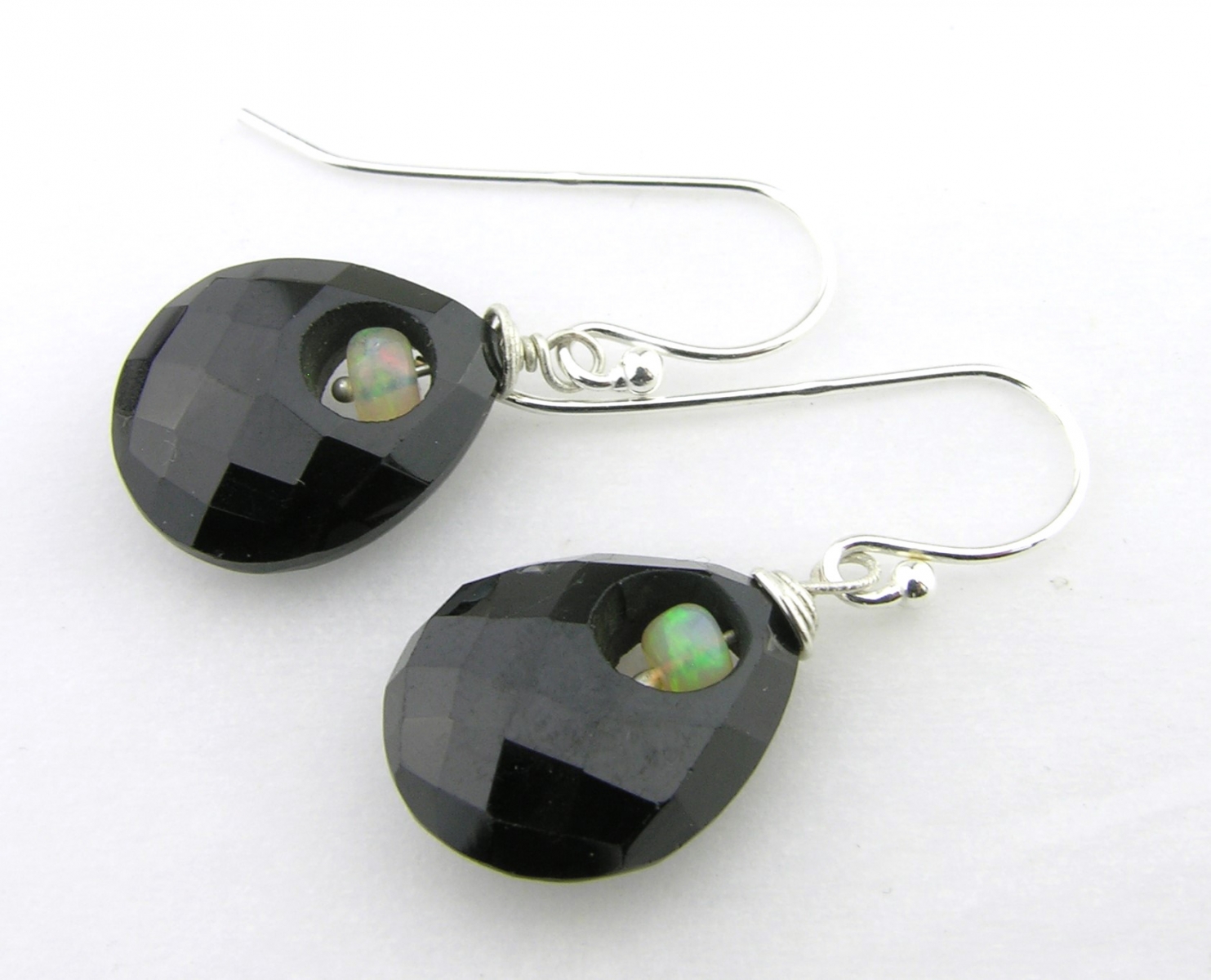 black onyx and ethiopian opal sterling silver earrings